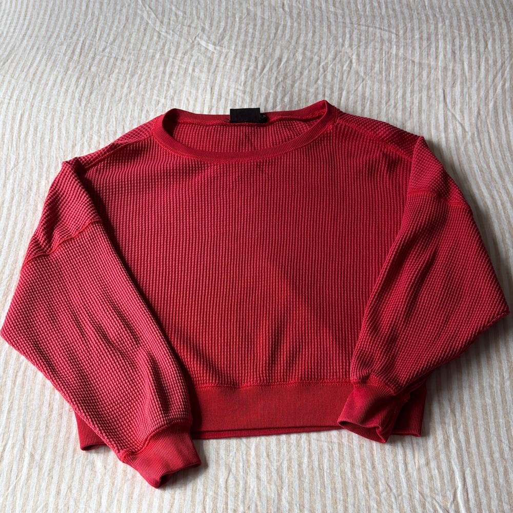 Urban Outfitters Red Waffle Knit Crop Long Sleeve